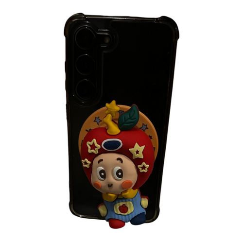 Cavalla Goods apple-themed character phone grip with star motifs attached to a black smartphone case
