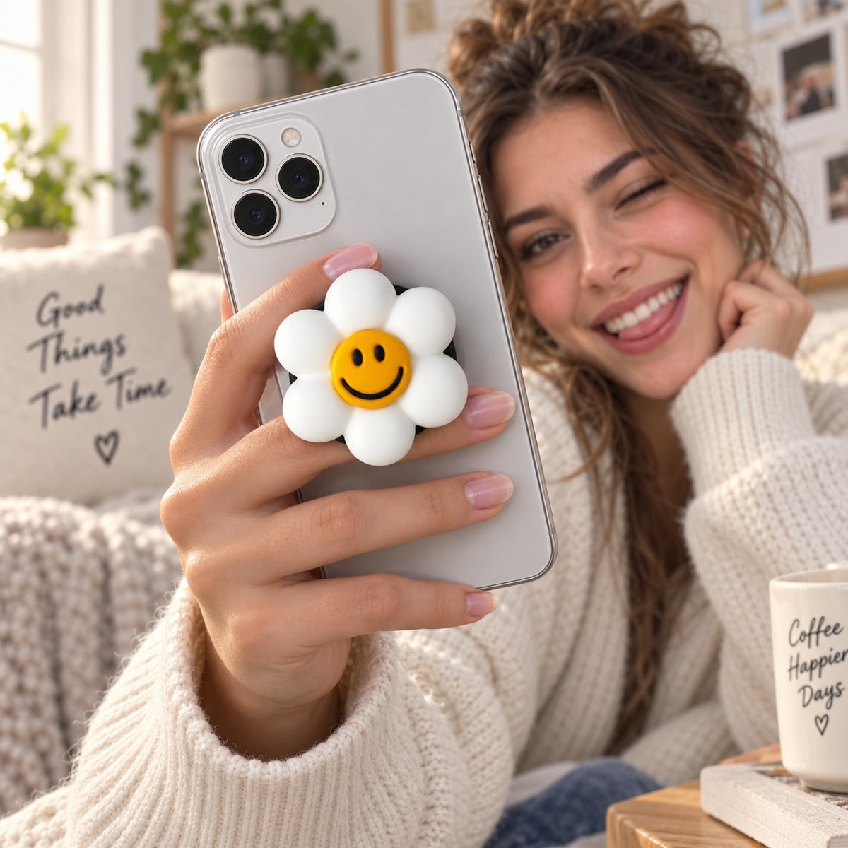 Decorative Smiley Flower Mobile Phone Grip